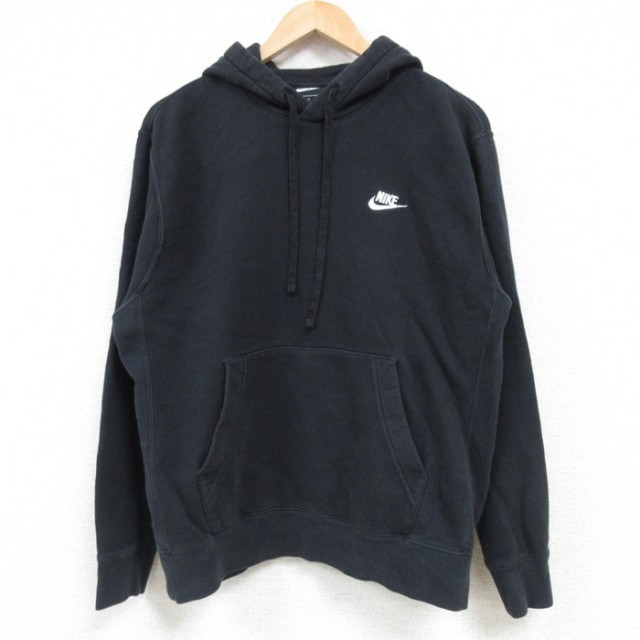 L★古着 ナイキ NIKE 長袖 スウェット パーカー メンズ ワンポイントロゴ 黒 ブラック 25feb04 中古 スエット トレーナー トップス