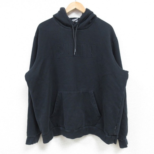 XL★古着 プーマ puma 長袖 スウェット パーカー メンズ ビッグロゴ 大きいサイズ 黒 ブラック 25feb04 中古 スエット トレーナー トップス