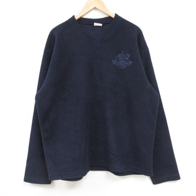 【50%OFF】XL★古着 長袖 フリース トップス メンズ NBA ポリエステル Vネック カナダ製 紺 ネイビー バスケットボール 25feb04 中古 スエット トレーナー