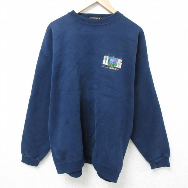 XL★古着 エディーバウアー Eddie Bauer 長袖 スウェット メンズ 90年代 90s シアトル クルーネック USA製 紺 ネイビー 【spe】 25feb05 中古 スエット トレーナー トップス