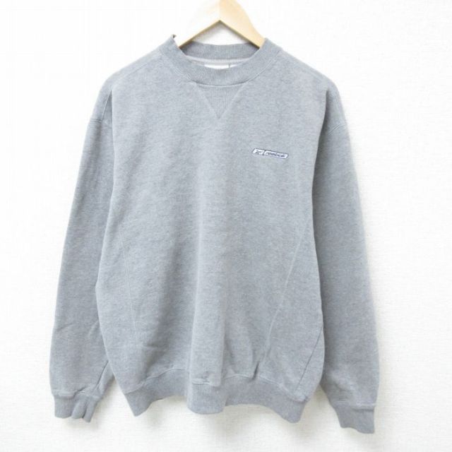 L★古着 リーボック REEBOK 長袖 スウェット メンズ 00年代 00s ワンポイントロゴ クルーネック グレー 霜降り 25feb05 中古 スエット トレーナー トップス
