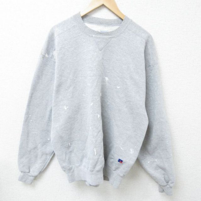 XL★古着 ラッセル 長袖 スウェット メンズ 90年代 90s ワンポイントロゴ クルーネック USA製 グレー 霜降り 【spe】 25feb05 中古 スエット トレーナー トップス