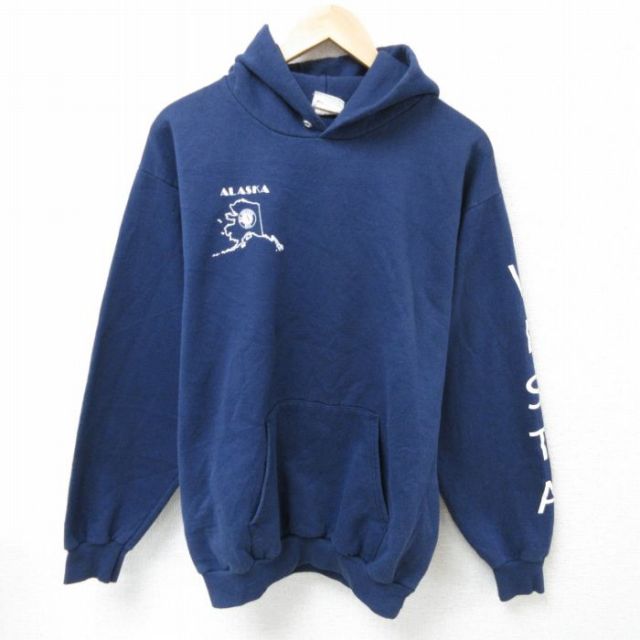 【50%OFF】M★古着 長袖 スウェット パーカー メンズ 00年代 00s アラスカ 紺 ネイビー 25feb05 中古 スエット トレーナー トップス