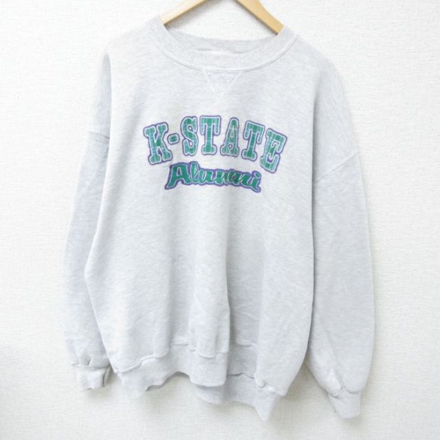 XL★古着 ラッセル 長袖 スウェット メンズ 90年代 90s K STATE 大きいサイズ クルーネック USA製 グレー 霜降り 25feb05 中古 スエット トレーナー トップス