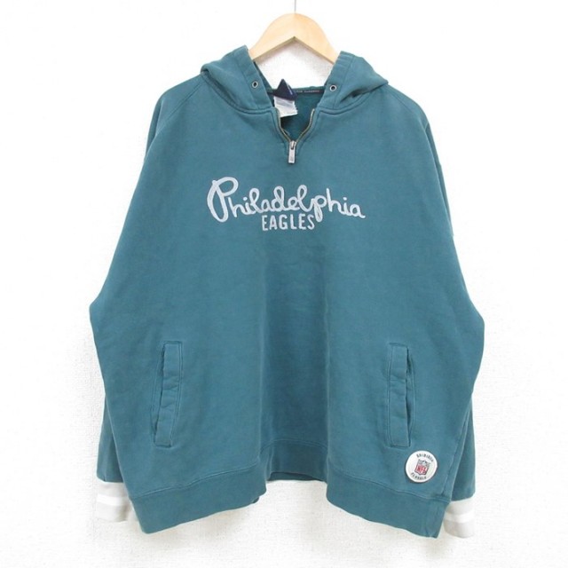 XL★古着 リーボック REEBOK 長袖 ハーフジップ スウェット パーカー メンズ 00年代 00s NFL フィラデルフィアイーグルス 大きいサイズ ラグラン 緑 グリーン アメフト スーパーボウル 25feb06 中古 スエット トレーナー トップス