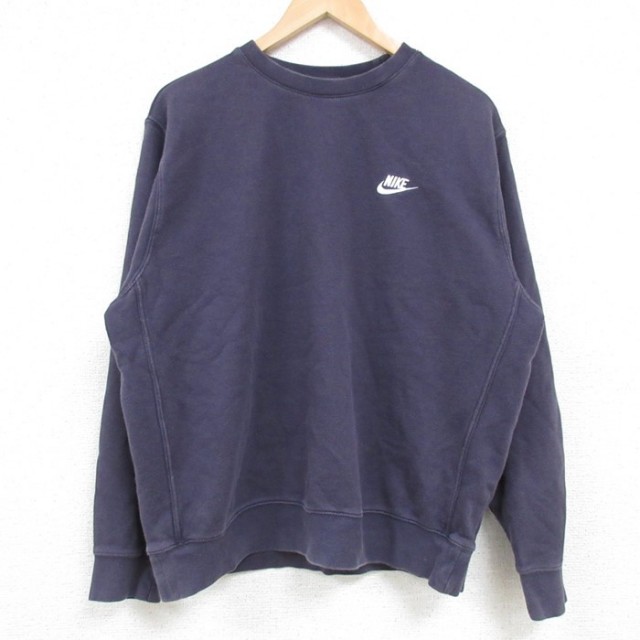 L★古着 ナイキ NIKE 長袖 スウェット メンズ ワンポイントロゴ クルーネック 紫 パープル 25feb06 中古 スエット トレーナー トップス