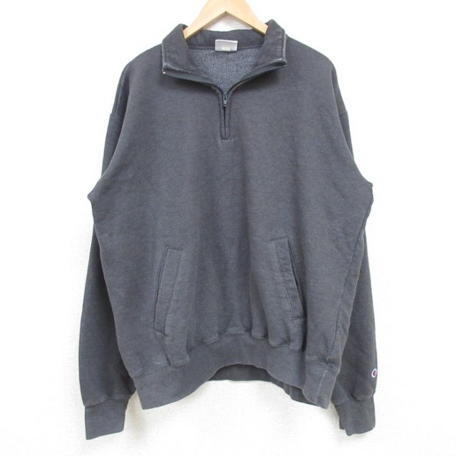 XL★古着 チャンピオン Champion 長袖 ハーフジップ スウェット メンズ 無地 濃グレー 霜降り 25feb06 中古 スエット トレーナー トップス