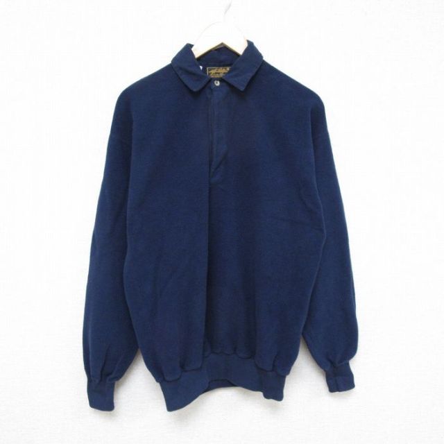 M★古着 エディーバウアー Eddie Bauer 長袖 トップス メンズ 00年代 00s 無地 コットン 襟付き カナダ製 紺 ネイビー 【spe】 25feb07 中古 スエット トレーナー