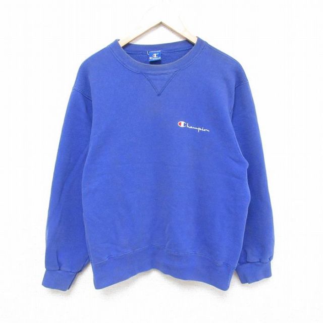 M★古着 チャンピオン Champion 長袖 スウェット メンズ 90年代 90s ワンポイントロゴ クルーネック USA製 青 ブルー 25feb07 中古 スエット トレーナー トップス