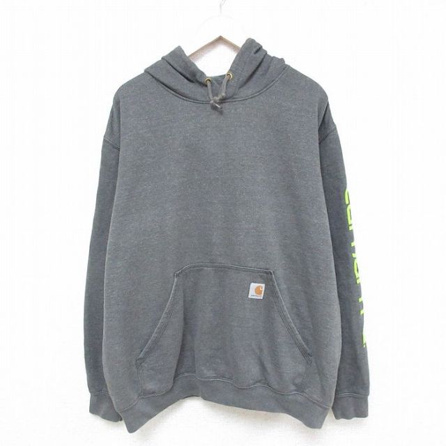 XL★古着 カーハート Carhartt 長袖 スウェット パーカー メンズ 無地 大きいサイズ 濃グレー 霜降り 25feb07 中古 スエット トレーナー トップス