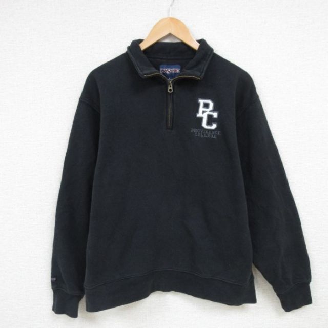 L★古着 ジャンスポーツ 長袖 ハーフジップ スウェット メンズ 00年代 00s プロビデンス カレッジ 黒 ブラック 25feb08 中古 スエット トレーナー トップス