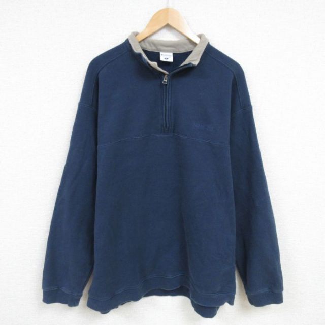 XL★古着 コロンビア COLUMBIA Columbia 長袖 ハーフジップ スウェット メンズ 00年代 00s ワンポイントロゴ 大きいサイズ 襟付き 紺 ネイビー 25feb08 中古 スエット トレーナー トップス