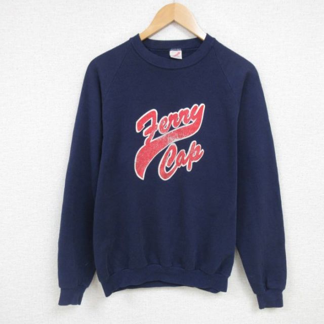 L★古着 ジャージーズ 長袖 スウェット メンズ 80年代 80s Ferry Cap クルーネック USA製 紺 ネイビー 25feb08 中古 スエット トレーナー トップス