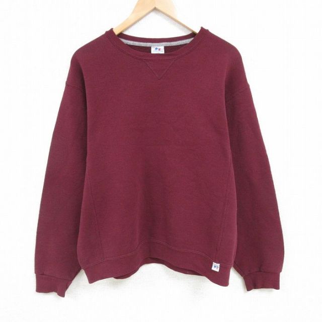 XL★古着 ラッセル 長袖 スウェット メンズ 00年代 00s 無地 クルーネック エンジ 25feb07 中古 スエット トレーナー トップス