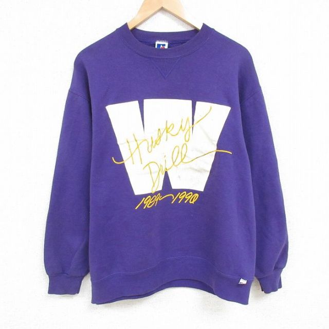 XL★古着 ラッセル 長袖 スウェット メンズ 90年代 90s W 大きいサイズ クルーネック USA製 紫 パープル 【spe】 25feb07 中古 スエット トレーナー トップス