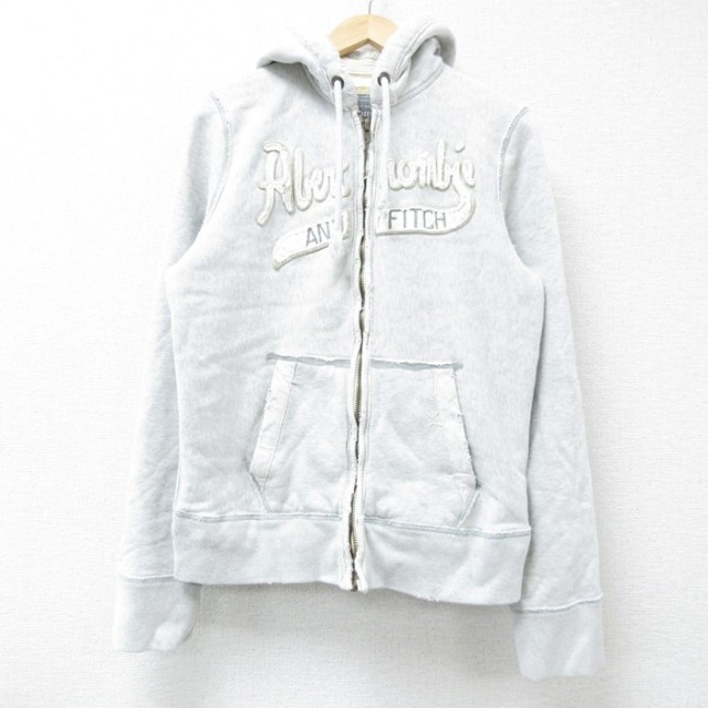 M★古着 アバクロンビー Abercrombie&fitch 長袖 フルジップ スウェット パーカー メンズ ビッグロゴ 薄グレー 霜降り 25feb08 中古 スエット トレーナー トップス