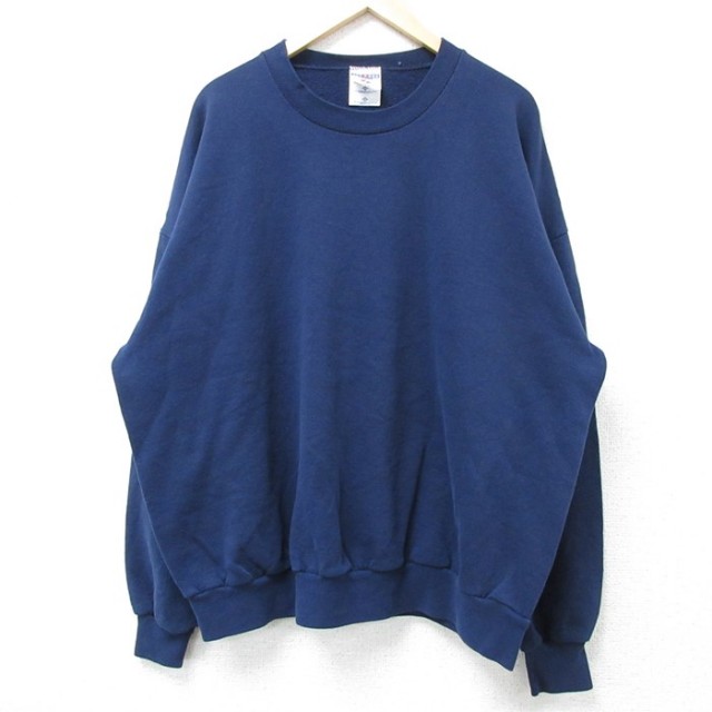 XL★古着 ジャージーズ 長袖 スウェット メンズ 90年代 90s 無地 大きいサイズ クルーネック USA製 紺 ネイビー 25feb08 中古 スエット トレーナー トップス