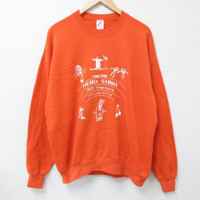 XL★古着 ジャージーズ 長袖 スウェット メンズ 90年代 90s HEAD START クルーネック USA製 オレンジ 25feb10 中古 スエット トレーナー トップス