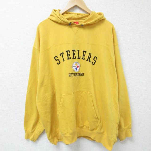 【50%OFF】XL★古着 長袖 スウェット パーカー メンズ 00年代 00s NFL ピッツバーグスティーラーズ 刺繍 大きいサイズ 黄 イエロー アメフト スーパーボウル 25feb10 中古 スエット トレーナー トップス