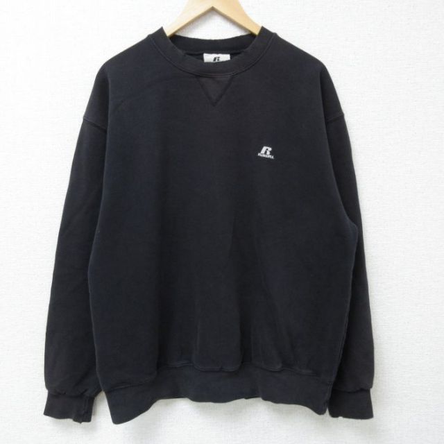XL★古着 ラッセル 長袖 スウェット パーカー メンズ ワンポイントロゴ 黒 ブラック 25feb10 中古 スエット トレーナー トップス