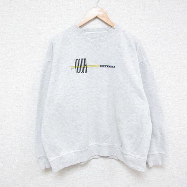 【50%OFF】XL★古着 ジャンスポーツ 長袖 スウェット メンズ 00年代 00s アイオワホークアイズ 刺繍 クルーネック 薄グレー 霜降り 25feb10 中古 スエット トレーナー トップス