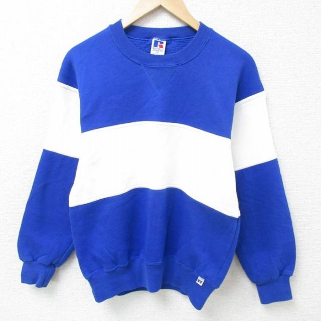 S★古着 ラッセル 長袖 スウェット メンズ 90年代 90s ツートンカラー クルーネック USA製 青他 ブルー 【spe】 25feb12 中古 スエット トレーナー トップス