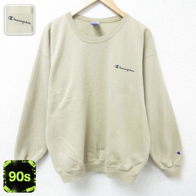 チャンピオン 90s 長袖スウェット ワンポイントロゴ ベージュ メンズXL相当 | 古着