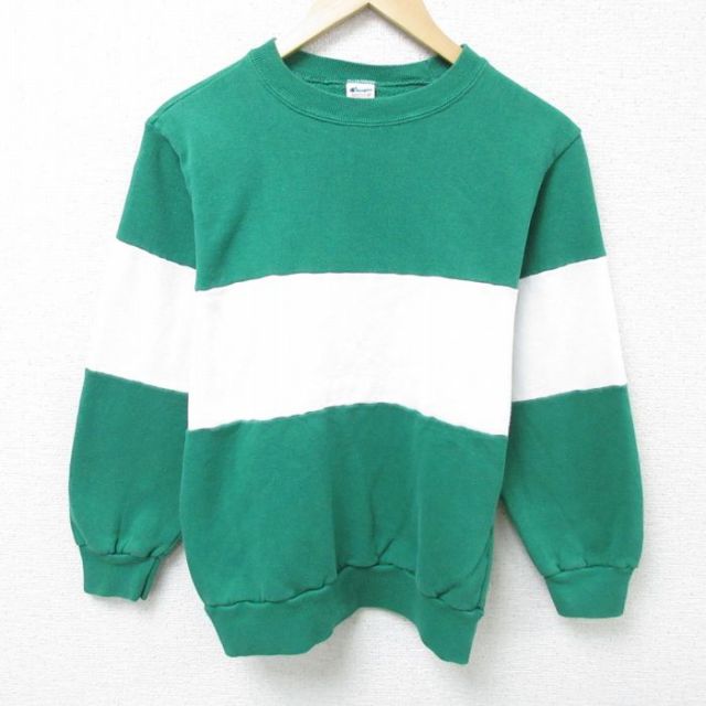 XS★古着 チャンピオン Champion 長袖 スウェット メンズ 80年代 80s ツートンカラー クルーネック USA製 緑他 グリーン 25feb12 中古 スエット トレーナー トップス