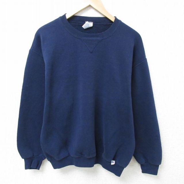 L★古着 ラッセル 長袖 スウェット メンズ 00年代 00s 無地 クルーネック 紺 ネイビー 25feb12 中古 スエット トレーナー トップス