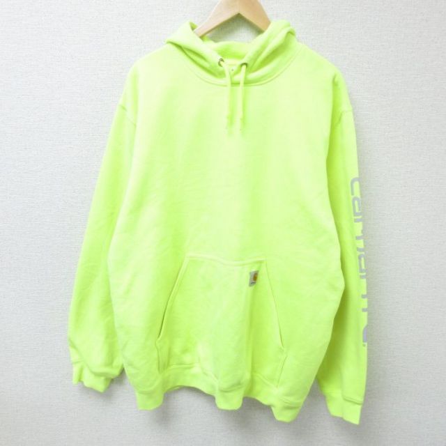 XL★古着 カーハート Carhartt 長袖 スウェット パーカー メンズ 00年代 00s ビッグロゴ 大きいサイズ 黄 イエロー 25feb12 中古 スエット トレーナー トップス