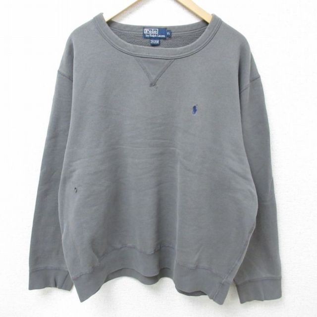 XL★古着 ラルフローレン Ralph Lauren 長袖 スウェット メンズ 90年代 90s ワンポイントロゴ 大きいサイズ クルーネック 濃グレー 25feb12 中古 スエット トレーナー トップス