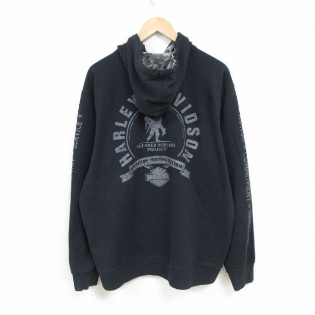 XL★古着 ハーレーダビッドソン Harley Davidson 長袖 フルジップ スウェット パーカー メンズ ビッグロゴ 黒 ブラック 25feb14 中古 スエット トレーナー トップス