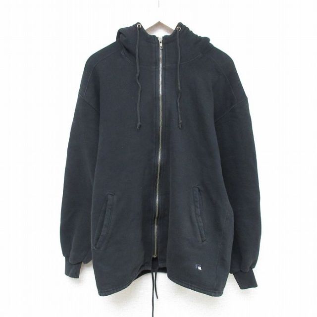 L★古着 ラッセル 長袖 フルジップ スウェット パーカー メンズ 90年代 90s ワンポイントロゴ USA製 黒 ブラック 【spe】 25feb14 中古 スエット トレーナー トップス