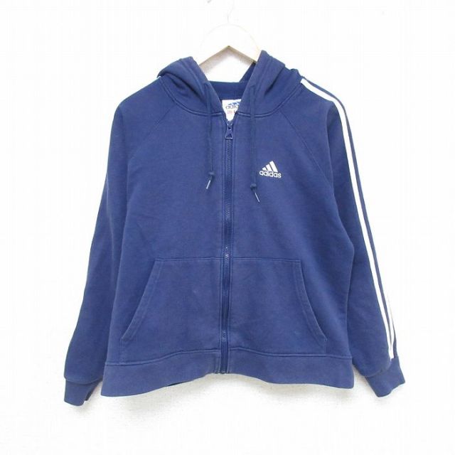 M★古着 アディダス adidas 長袖 フルジップ スウェット パーカー メンズ 90年代 90s ワンポイントロゴ ラグラン 青 ブルー 3本ライン 25feb14 中古 スエット トレーナー トップス