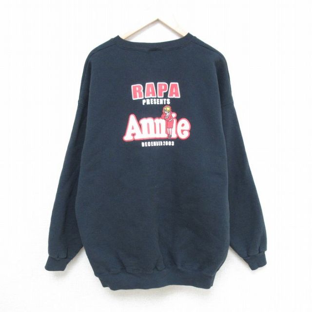 XL★古着 リー Lee 長袖 スウェット メンズ 00年代 00s アニー 大きいサイズ クルーネック 黒 ブラック 25feb14 中古 スエット トレーナー トップス