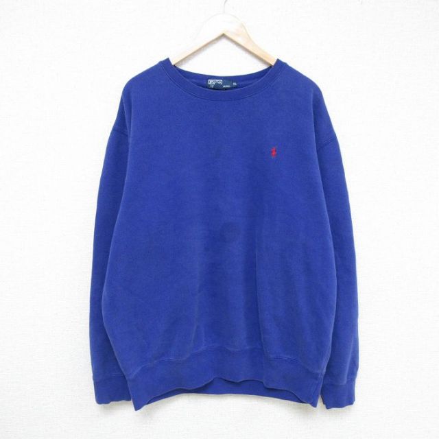 XL★古着 ラルフローレン Ralph Lauren 長袖 ブランド スウェット メンズ 00年代 00s ワンポイントロゴ 大きいサイズ クルーネック 青 ブルー 25feb14 中古 スエット トレーナー トップス