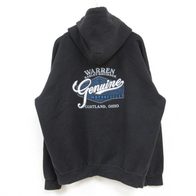XL★古着 ハーレーダビッドソン Harley Davidson 長袖 フルジップ スウェット パーカー メンズ ビッグロゴ 大きいサイズ 黒 ブラック 【spe】 25feb15 中古 スエット トレーナー トップス