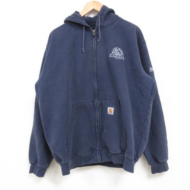 XL★古着 カーハート Carhartt 長袖 フルジップ スウェット パーカー メンズ LUMBER 紺 ネイビー 25feb15 中古 スエット トレーナー トップス