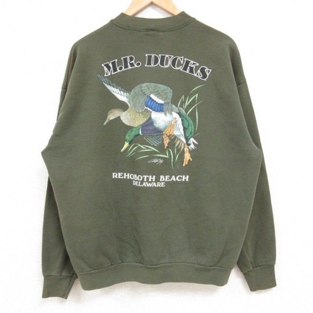 古着 ビンテージ 80s USA 鳥  森  可愛い トレーナー スウェット レディース 古着 90s USA製 鳥 猫 落ち葉 重ね着風 スウェット