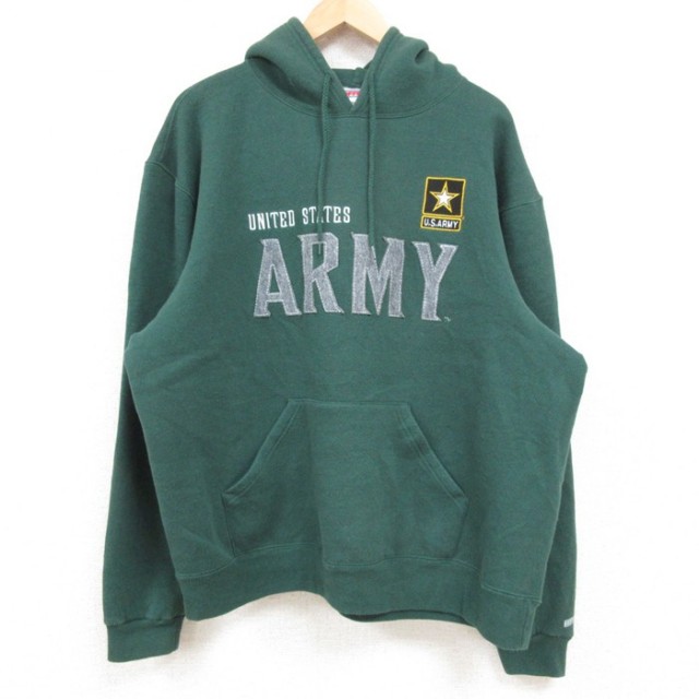 XL★古着 長袖 スウェット パーカー メンズ 00年代 00s ミリタリー アーミー ARMY 緑 グリーン 25feb15 中古 スエット トレーナー トップス