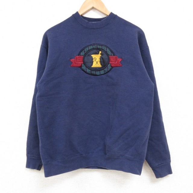 M★古着 リー Lee 長袖 スウェット メンズ 90年代 90s クルーネック USA製 紺 ネイビー 25feb15 中古 スエット トレーナー トップス