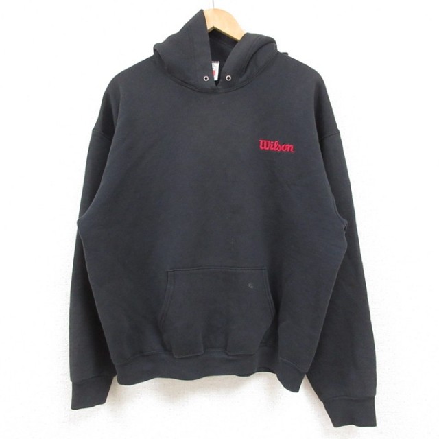 L★古着 ウィルソン 長袖 スウェット パーカー メンズ 00年代 00s ワンポイントロゴ 黒 ブラック 25feb15 中古 スエット トレーナー トップス