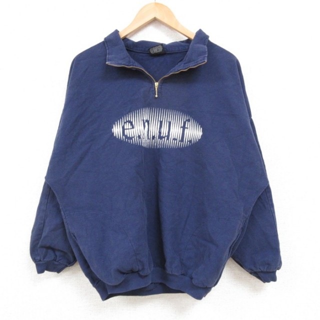 M★古着 長袖 ハーフジップ スウェット メンズ 90年代 90s enuf コットン USA製 紺 ネイビー 25feb15 中古 スエット トレーナー トップス