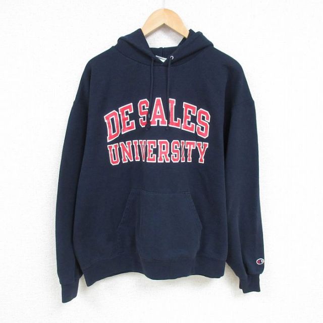XL★古着 チャンピオン Champion 長袖 スウェット パーカー メンズ デサレス 大学 紺 ネイビー 25feb17 中古 スエット トレーナー トップス