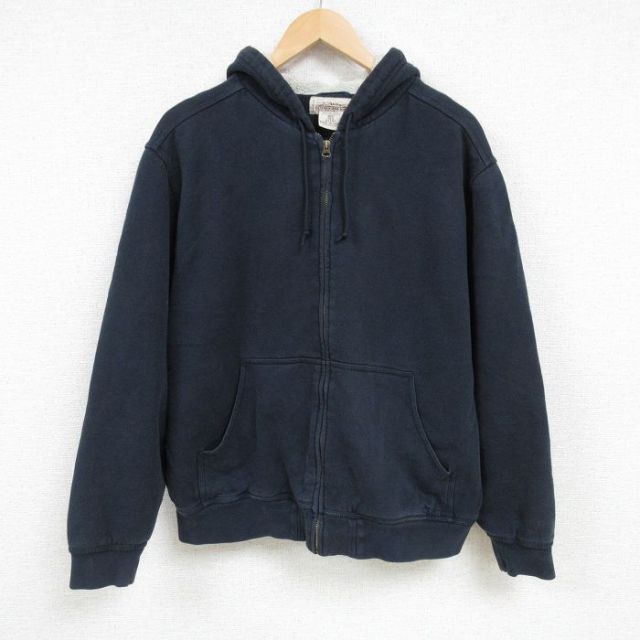 XL★古着 エルエルビーン LLBEAN 長袖 フルジップ スウェット パーカー メンズ ワンポイントロゴ クルーネック 黒 ブラック 25feb17 中古 スエット トレーナー トップス