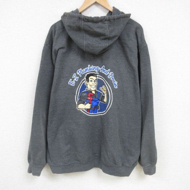 XL★古着 カーハート Carhartt 長袖 スウェット パーカー メンズ 男性 大きいサイズ 濃グレー 霜降り 25feb17 中古 スエット トレーナー トップス