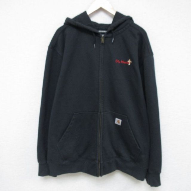 XL★古着 カーハート Carhartt 長袖 フルジップ スウェット パーカー メンズ City Mission 大きいサイズ 黒 ブラック 【spe】 25feb17 中古 スエット トレーナー トップス