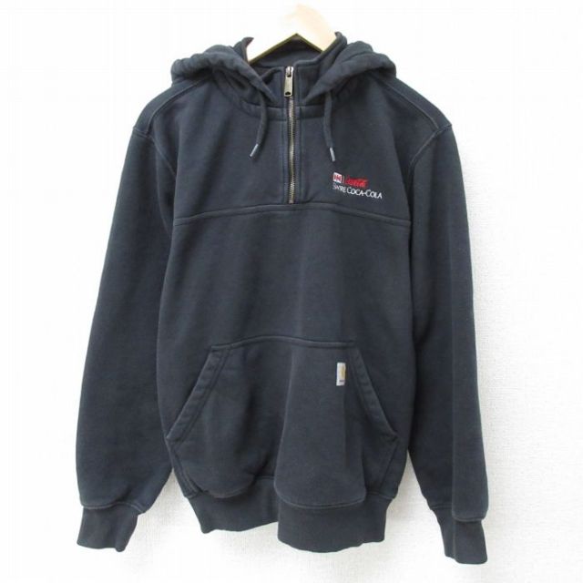 M★古着 カーハート Carhartt 長袖 ハーフジップ スウェット パーカー メンズ 00年代 00s コカコーラ 黒 ブラック 25feb18 中古 スエット トレーナー トップス