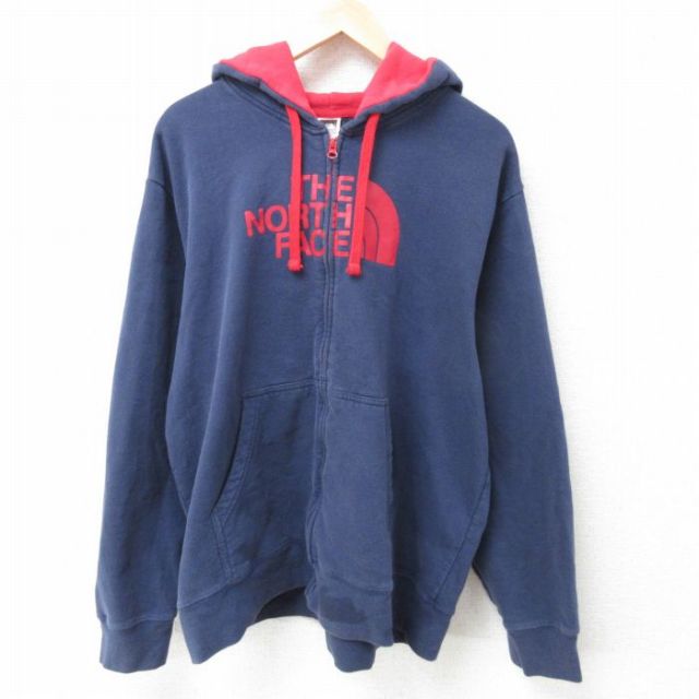 XL★古着 ノースフェイス THE NORTH FACE 長袖 スウェット パーカー メンズ 00年代 00s ビッグロゴ 大きいサイズ 紺 ネイビー 25feb18 中古 スエット トレーナー トップス