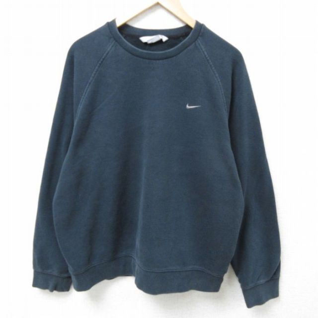 XL★古着 ナイキ NIKE 長袖 スウェット メンズ 00年代 00s ワンポイントロゴ ラグラン クルーネック 黒 ブラック 25feb18 中古 スエット トレーナー トップス